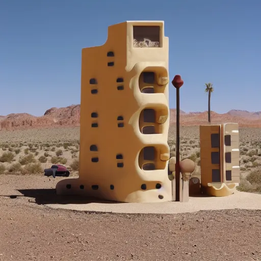 Image similar to big scale baby toy hotel in the dessert, modernism