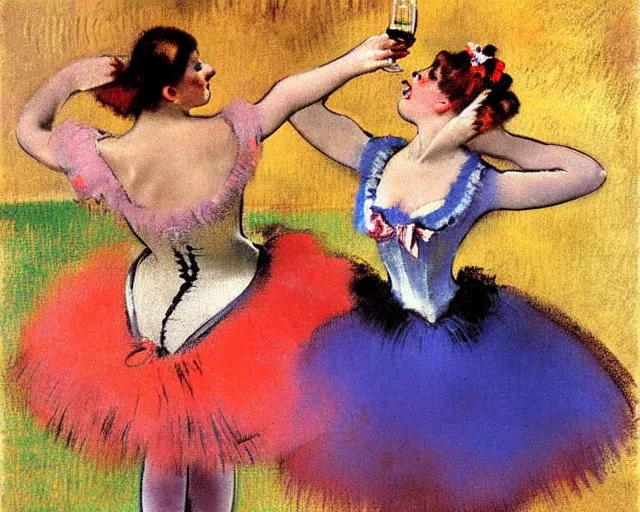 Image similar to vintage, champagne. cancan, french, realistic, cheerful, 1 9 0 2 art by degas