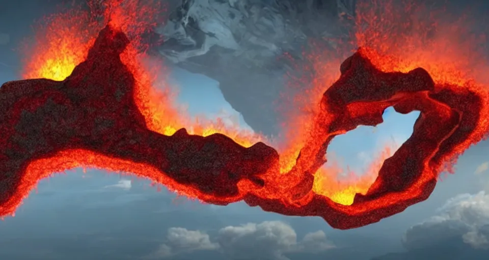 Prompt: a volcano made of ivory vines and crimson rocks enters in eruption, it spits a smoke in the shape of demonic eye, by Pixar Concept Artists