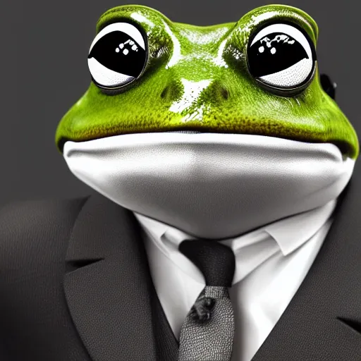 Image similar to a high quality photo of an antropomorphic frog wearing a suit, 3d scene, render, ultra realistic, artstation, cgsociety