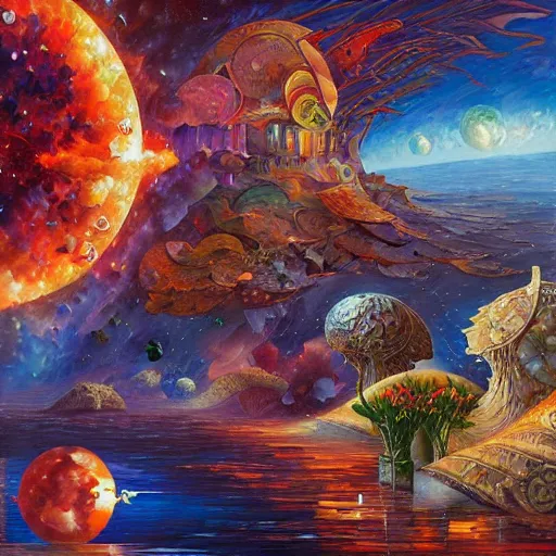 Image similar to art by android jones, james christensen, rob gonsalves, paul lehr, leonid afremov and tim white