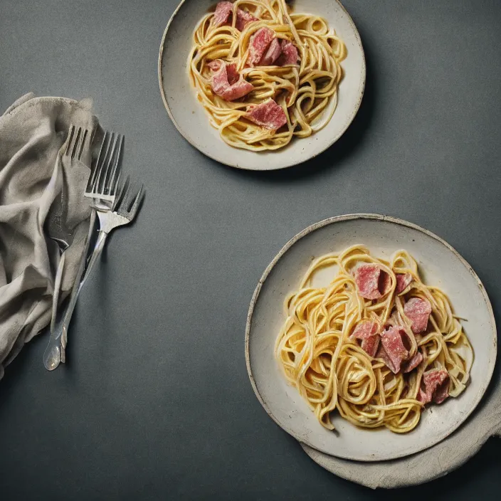 Image similar to kodak portra 4 0 0, 8 k, soft light, volumetric lighting, highly detailed, a photographic still life of a plate of carbonara, typical italian food, realistic, hyper realistic