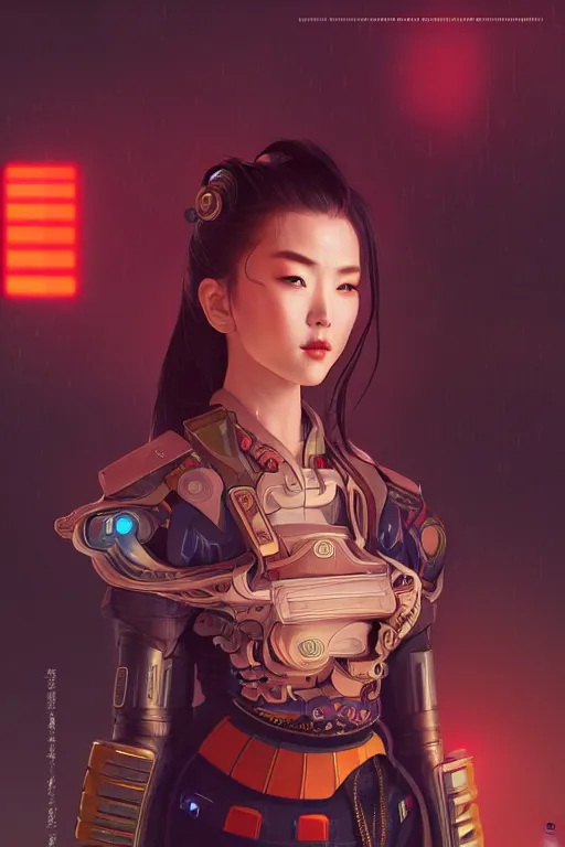 Image similar to portrait futuristic Samurai Girl, in future cyberpunk tokyo rooftop , ssci-fi, fantasy, intricate, very very beautiful, elegant, human anatomy, neon light, highly detailed, digital painting, artstation, concept art, smooth, sharp focus, illustration, art by tian zi and WLOP and alphonse mucha