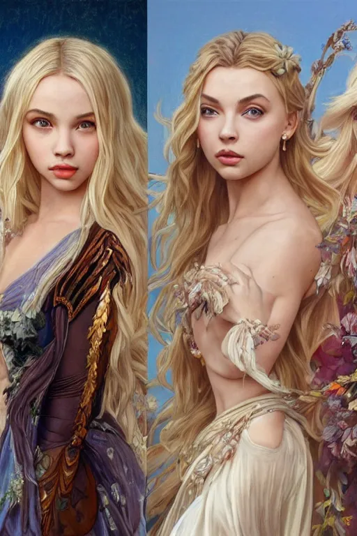 Image similar to ultra realistic illustration, a stunningly beautiful greek goddess of ecstasy played by jordyn jones and dove cameron and margot robbie and taylor swift and megan fox and natalie dormer, intricate, elegant, highly detailed, digital painting, artstation, concept art, smooth, sharp focus, illustration, art by artgerm and greg rutkowski and alphonse mucha