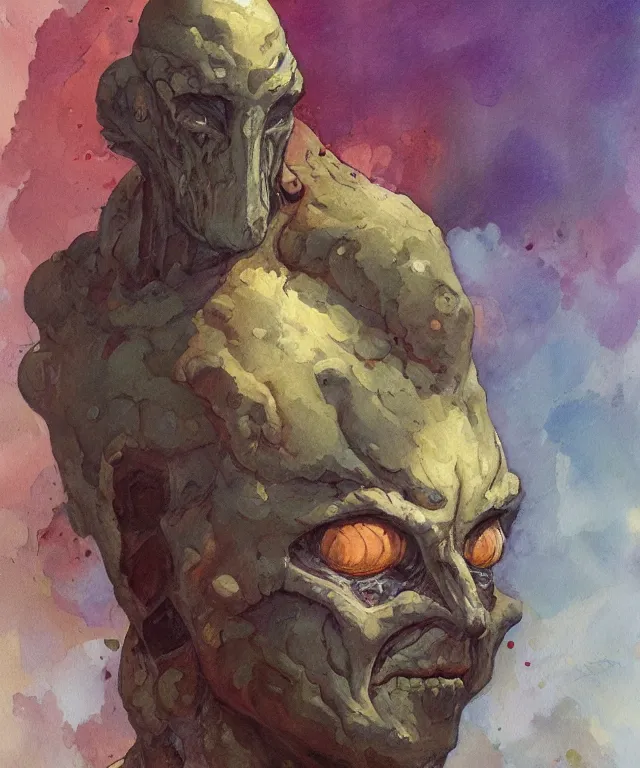 Image similar to a oil / watercolor painting full body character portrait of a rifts mind melter in the style of moebius in the style of frank frazetta trending on artstation deviantart pinterest detailed realistic hd 8 k high resolution