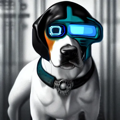 Prompt: cyberpunk hacker beagle dog, digital art, very good