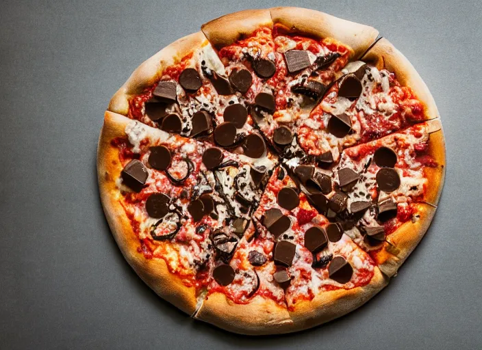 Image similar to mouthwatering New York pizza with pieces of chocolate on, food photography