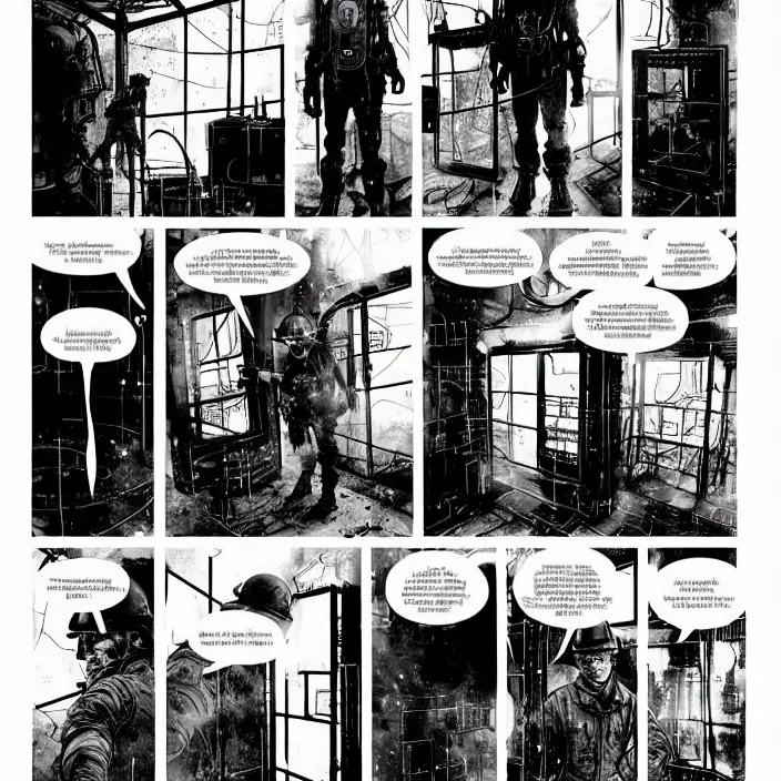 Image similar to sadie sink as a miner in a minimalist automated dieselpunk kiosk with options to choose from. storyboard, scifi cyberpunk. by gabriel hardman, joe alves, chris bonura. cinematic atmosphere, detailed and intricate, perfect anatomy