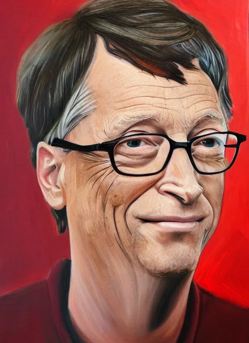 Image similar to photo portrait painting of bill gates on shrooms, expose yourself to art