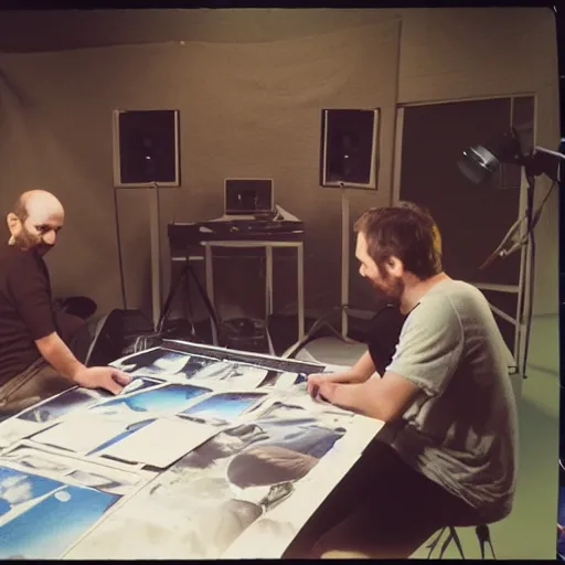 Image similar to Animators in studio animating the new sherek movie in stopmotion, polaroid photo, color photo