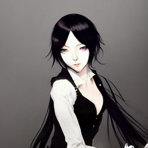 Prompt: heroine, beautiful, sui ishida with black hair art manga, hyperrealistic, highly detailed, a real photographic, digital art, digital art, 8 k, character, realistic, portrait, female samurai, symatrical, dark atmospheric lighting, manga style, artstation, symetric, lineart