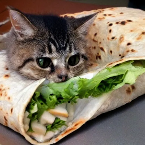 Prompt: a literal burrito made out of a cat, cute