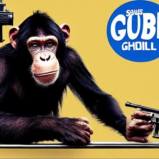 Image similar to Saul Goodman as a chimp with a machinegun