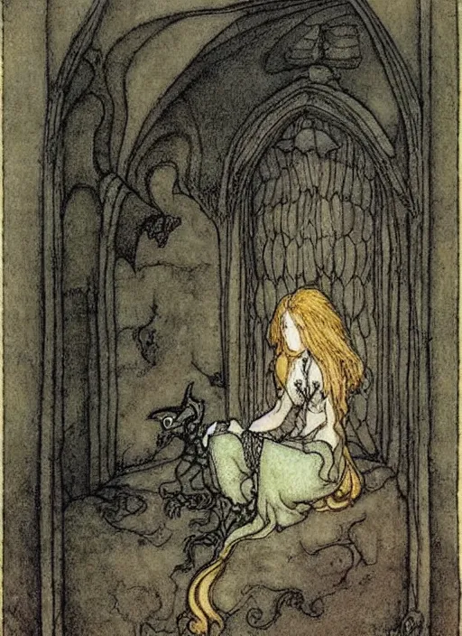 Prompt: fantasy cute small dragon in a room by john bauer, arthur rackham