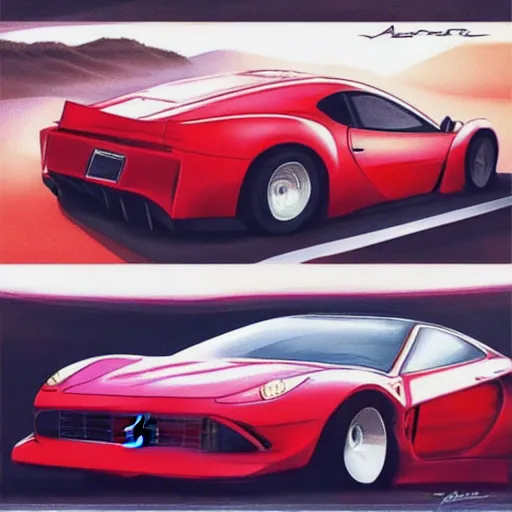 Image similar to cinematic fast sportscar reminiscent of ferrari and porsche in a lush field, shiny, red, beautiful lighting, photorealistic, sharp, sunset, by artgerm