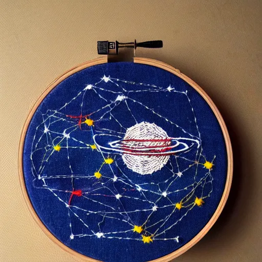 Prompt: Liminal space in outer space, embroidery