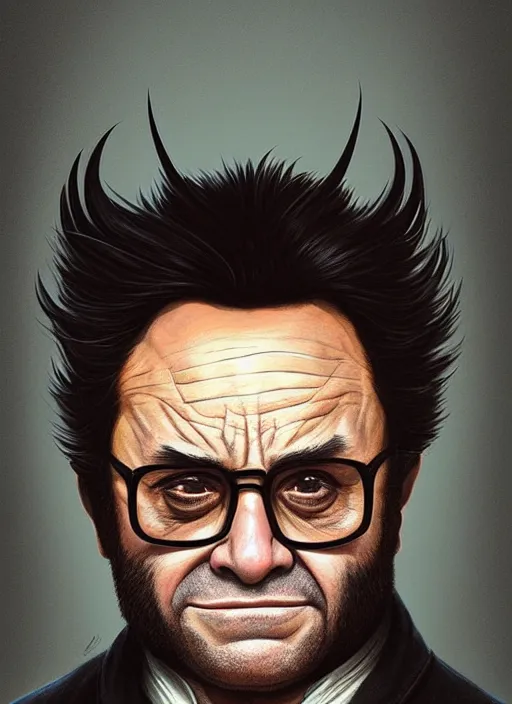 Prompt: danny devito as wolverine, realistic portrait, symmetrical, highly detailed, digital painting, artstation, concept art, smooth, sharp focus, illustration, cinematic lighting, art by artgerm and greg rutkowski and alphonse mucha