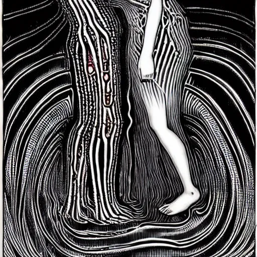 Image similar to two eldritch women abominations of unimaginable horror kissing each other by h. r. giger and junji ito, speculative evolution, op art with big bold patterns