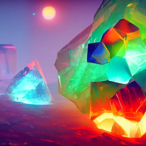 Prompt: Colourful crystal, by greg rutkowski, digital art, octane render, 4k, unreal engine