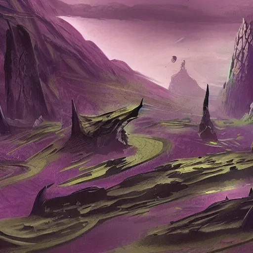 Image similar to the alien world of Overton, sci-fi landscape concept art