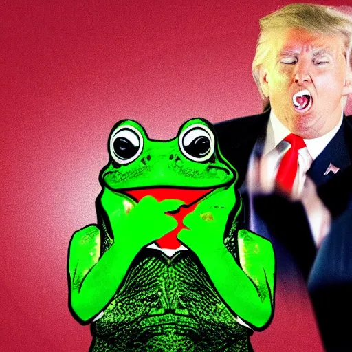 Prompt: donald trump licking a green frog in the matrix