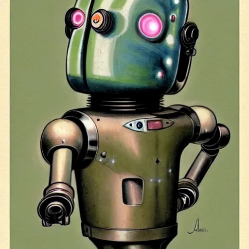 Image similar to 1950s retro cactus robot, Bionic Arms and eyes . muted colors. by Jean-Baptiste Monge