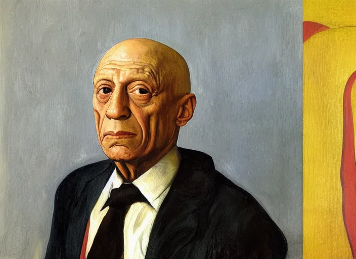 Prompt: portrait painting of pablo picasso by john currin