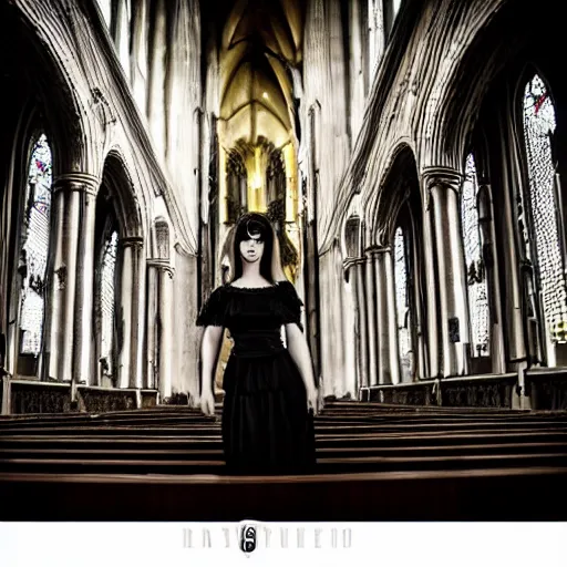 Image similar to a gothic woman in a necro giger church, professional photo shoot photography
