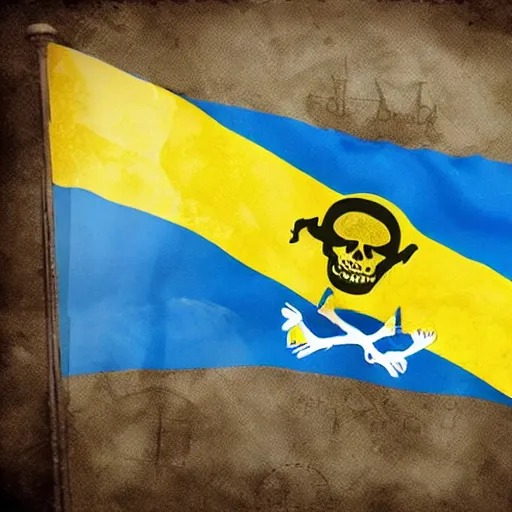 Prompt: ukrainian flag pirate sea thives
