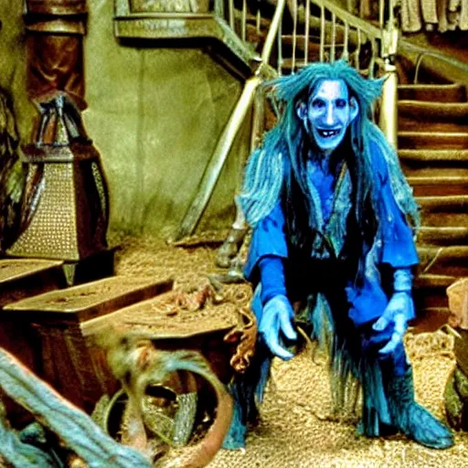 Prompt: Anthony fauci as Hoggle from Movie the Labyrinth. Wearing blue gloves.