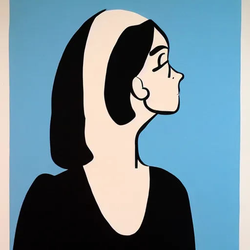 Image similar to painting of cute girl, full stature, in style of patrick caulfield, photorealistic