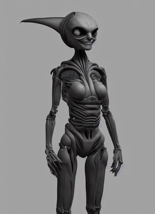 Image similar to portrait of a alien female wearing an exoskeletton, zbrush rendering, unreal engine