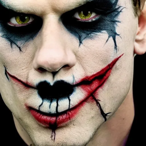 Image similar to Bill Skarsgard With scary face paint inspired by the joker hyper realistic 4K quality