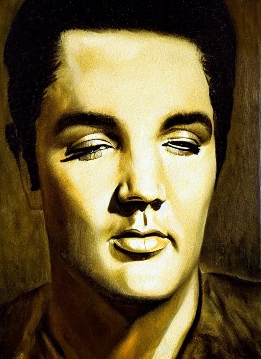 Prompt: oil painting of elvis presley by rembrandt