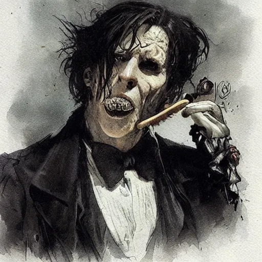 Prompt: ( ( ( ( ( van helsing lighting a cigar, gothic, dark. muted colors. ) ) ) ) ) by jean - baptiste monge!!!!!!!!!!!!!!!!!!!!!!!!!!!