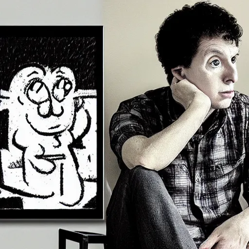 Prompt: A very sad Jon Arbuckle in real life sitting in his living room at home while holding a beer and being depressed, extremely depressed while watching TV, very nostalgic, very melancholic, dramatic angle, rotoscoped, rotoscope, photoshop, photomanipulation, realism, painting, illustration and sketch, weird scribbles, hybrid styles, hybrid art styles, mismatched, trending on artstation, trending on deviantart, weird, quirky, interesting, very detailed, highly detailed, HD Quality, 4k resolution, 8k resolution, in the style of David Firth, in the style of James Lee, in the style of Drue Langlois,