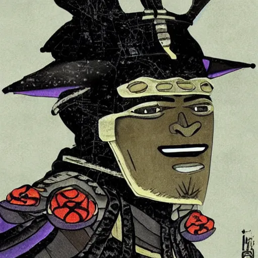 Image similar to an artwork of a black samurai