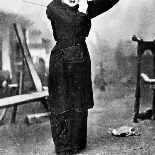 Prompt: action shot of a fin de siecle working class girl