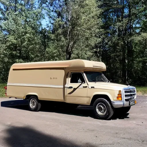 Image similar to a 1971 beige mercedes 508d truck that has been converted into an rv