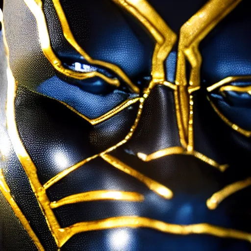 Image similar to a close up photo of a detailed golden statue of Black Panther, 8K,