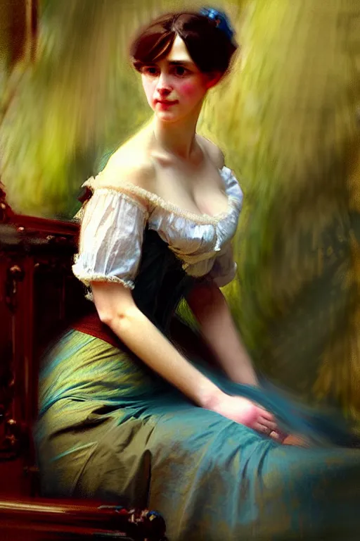 Prompt: soft colorsphotograph imax and solomon joseph solomon and richard schmid and jeremy lipking victorian loose genre loose painting full length portrait painting of pretty rich victorian woman disney