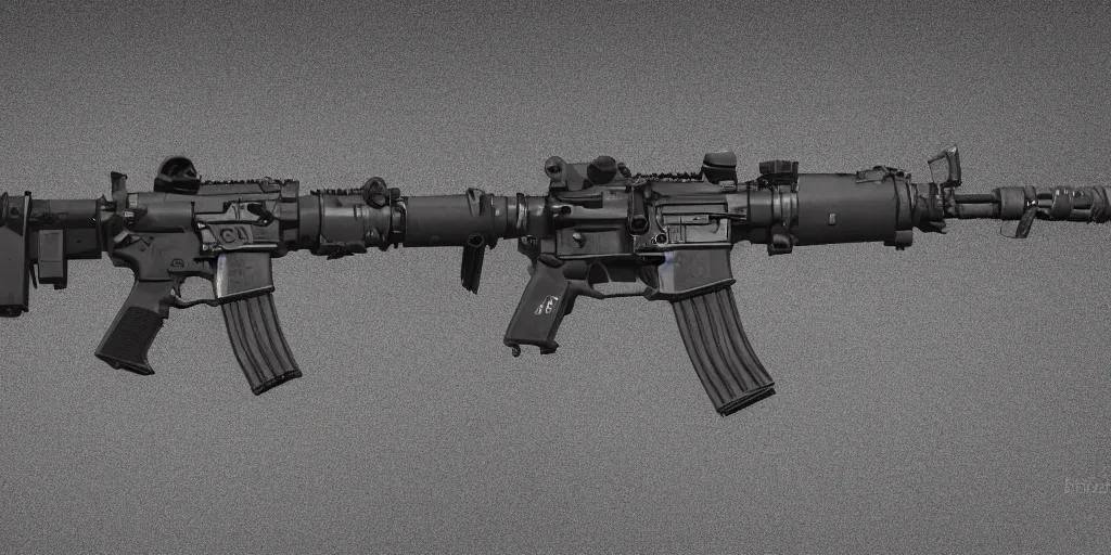 Prompt: m4 carbine, black, scifi, dirty, gritty, studio lighting, chromatic aberration, concept art