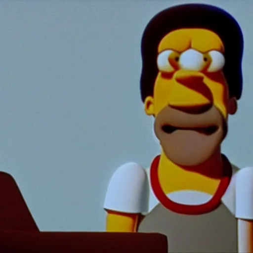 Prompt: a still from a film, Homer Simpson played by Nicolas Cage