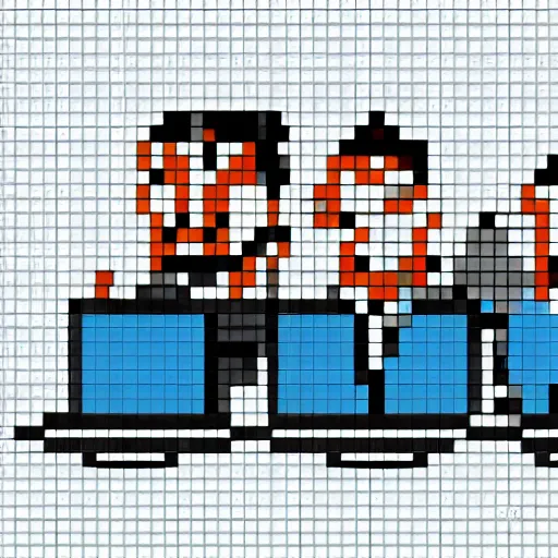 Image similar to 3 guys hanging on computers, pixel art