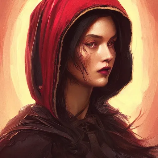 Image similar to Beautiful face Portrait of Little Red Riding Hood with a golden black panther, magic lighting, intricate, wild, highly detailed, digital painting, artstation, concept art, smooth, sharp focus, illustration, art by artgerm and greg rutkowski and alphonse mucha, footage from space camera