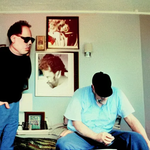 Image similar to best album cover of my dad and your dad, colour photography, kodachrome film, artwork by nan goldin