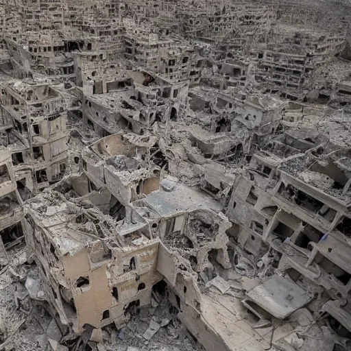 Prompt: pictures of destructed city in Syria, photojournalism, very detailed, 4k