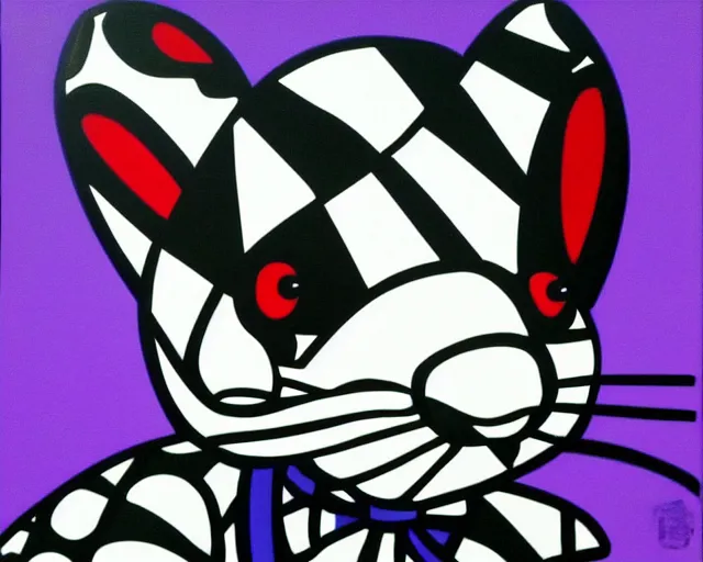 Image similar to a small black and white rabbit, fine art by romero britto