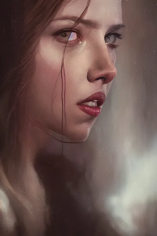 Prompt: a fancy portrait of a Scarlett Johansson with an intense look in her eyes by Greg Rutkowski, Sung Choi, Mitchell Mohrhauser, Maciej Kuciara, Johnson Ting, Maxim Verehin, Peter Konig, final fantasy , mythical, 8k photorealistic, cinematic lighting, HD, high details, atmospheric,