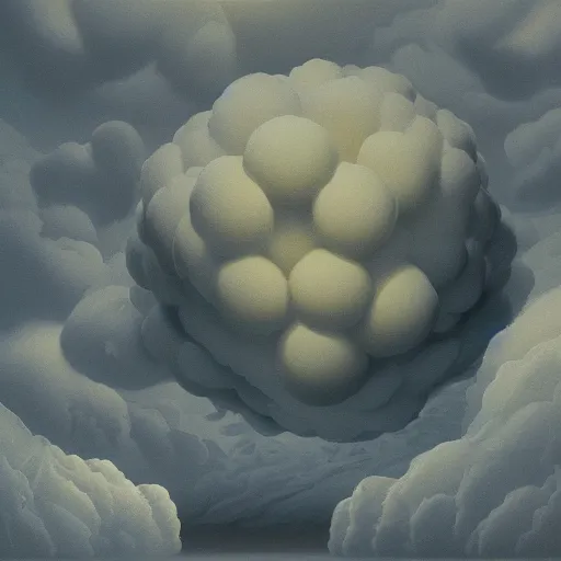 Image similar to russian fluffy hell pollen atom bomb, by jeff koons and lawren harris, ambient occlusion, speedpainting